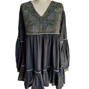Free People Navy Dress With Aztec Accent. Size Medium